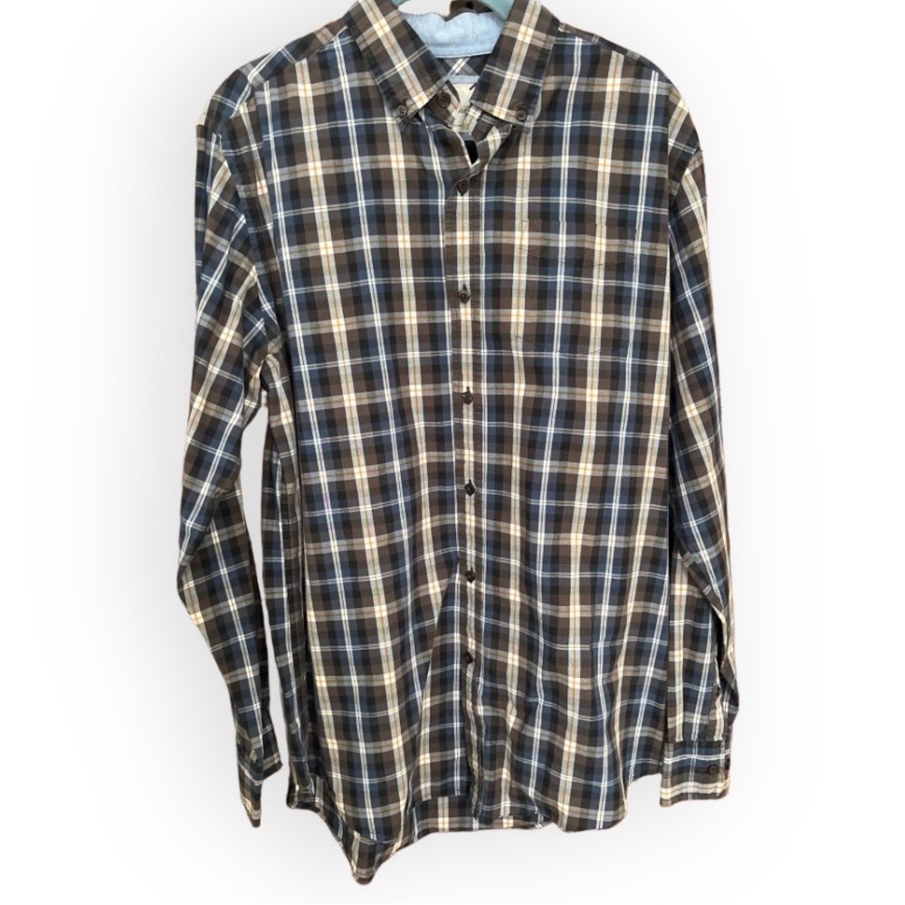 Johnston & Murphy Plaid Cotton Button Down Shirt Size L Modern Classic Academic